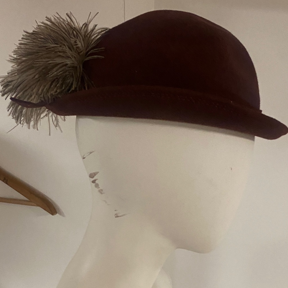 Junior Seasons Maroon Brown Women's Hat with Feather Accent